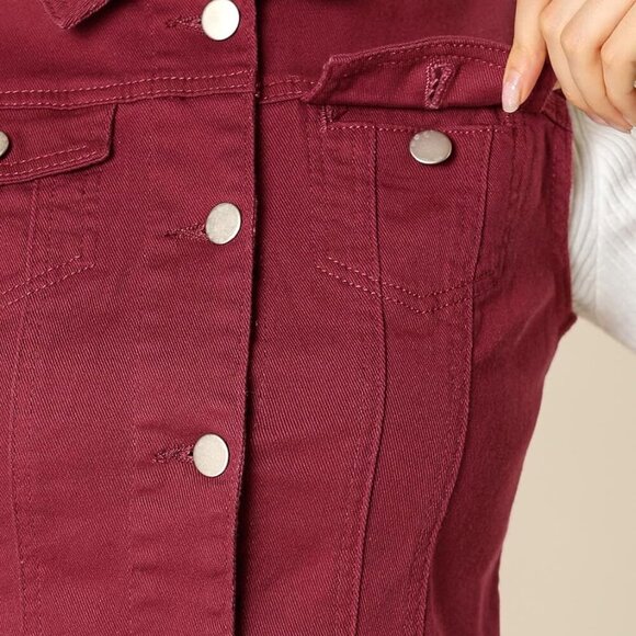 Women's Buttoned Washed Denim Vest Jacket W Chest Flap Pockets - Picture 2 of 5